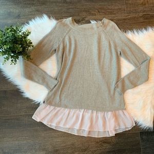 American Eagle chiffon ruffle layered skirted knit pullover sweater small